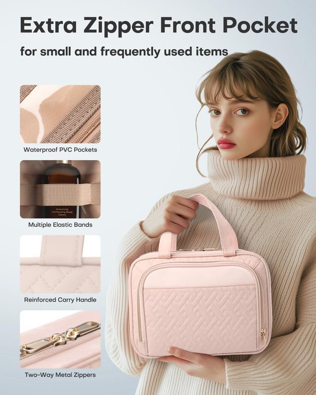 Premium Large Travel Cosmetic Bag with Waterproof Hanging Hook